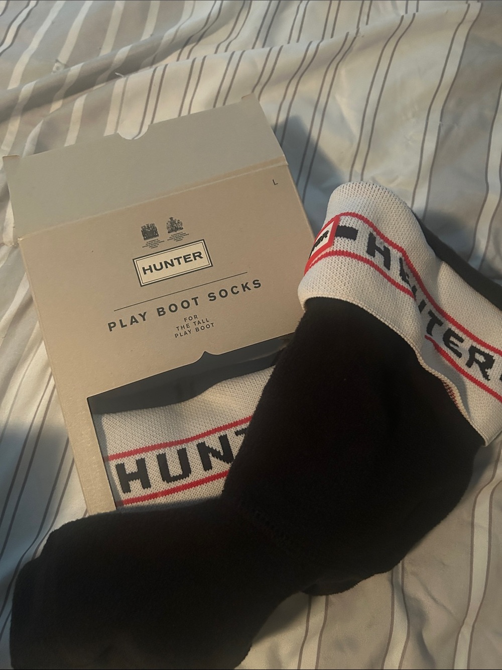 Hunter Black Crew Socks with White Cuff and Red Trim